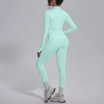 Women's Seamless Yoga Sets Sports Fitness Zipper Long-Sleeve Jacket Slim-fit Hip Lift Pants Suits Workout Training Gym Sets