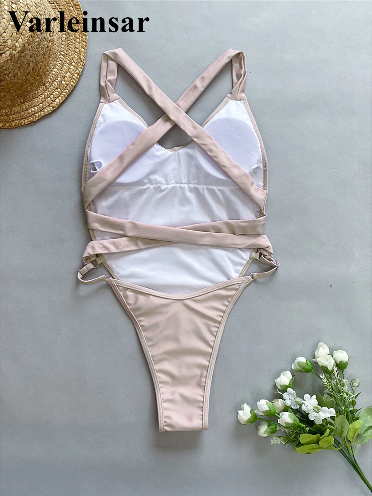 Sexy Splicing V Neck Cross Back Women Swimwear One Piece Swimsuit Female High Leg Cut Monokini Bather Bathing Suit Swim V5261
