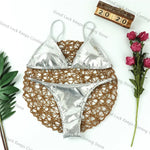 Women Sexy Thong Bikini Set Silver Gold Sequinis Biquini Swimwear 2025 Summer Push Up Padded Bra Bathing Suit Beach Wear