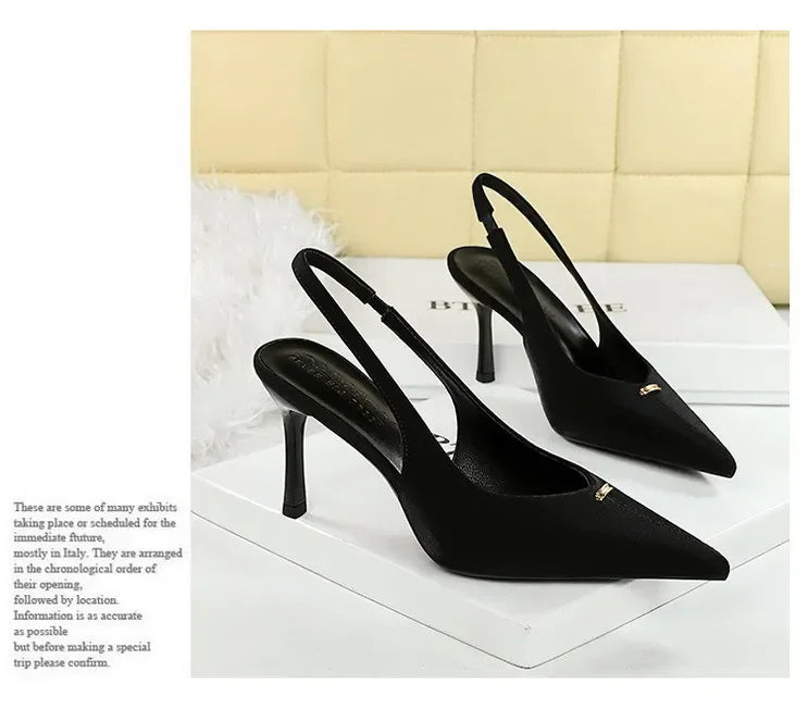 BIGTREE Shoes Sweet Metal Decoration Women Pumps Pointed High Heels silks satins heeled Sandals Women Summer Shoes Stiletto 8 cm