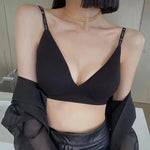 Plunge Non-wire Triangle Cup Bra Women's Invisibale Underwear Letter Straps Ribbed Bralette Sexy Lingerie Sleep Intimates S-XL