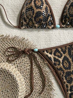 DEKA Sexy Bandage Triangle Bikini Set Brown Leopard Print Micro Swimwear Women Front Tie Push Up Bra Swimsuit 2026 Beach Bathing