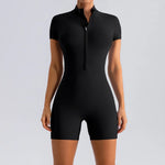Yoga Jumpsuit Fashion Zipper Dance Short Playsuit Women Romper Short Sleeve Gym Fitness Overalls One Piece Sports Suit Unitard