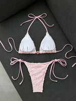 DEKA Pink Lace Micro Bikini 2026 Women Brazilian Push Up Bra Tie Side Thong Swimsuit Beach Holiday Bathing Suit 2 Piece Swimwear