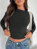 Women's Casual Solid Color Basic Slim Fit Long Sleeve T-Shirt Comfort O-Neck Crop Top Spring/Fall Streetwear