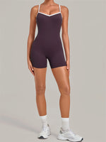 New Tight One-piece Yoga Suit Women Color Contrast Splicing Hollow Back Cross Sports Jumpsuit Outwear Slimming Fitness Bodysuits