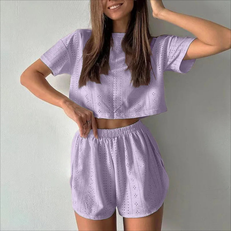 Women Pajamas Set Women's Short Sleeve Shorts Jacquard Print Summer Fashion Two-piece Pajamas Homewear Set Loungewear for Women
