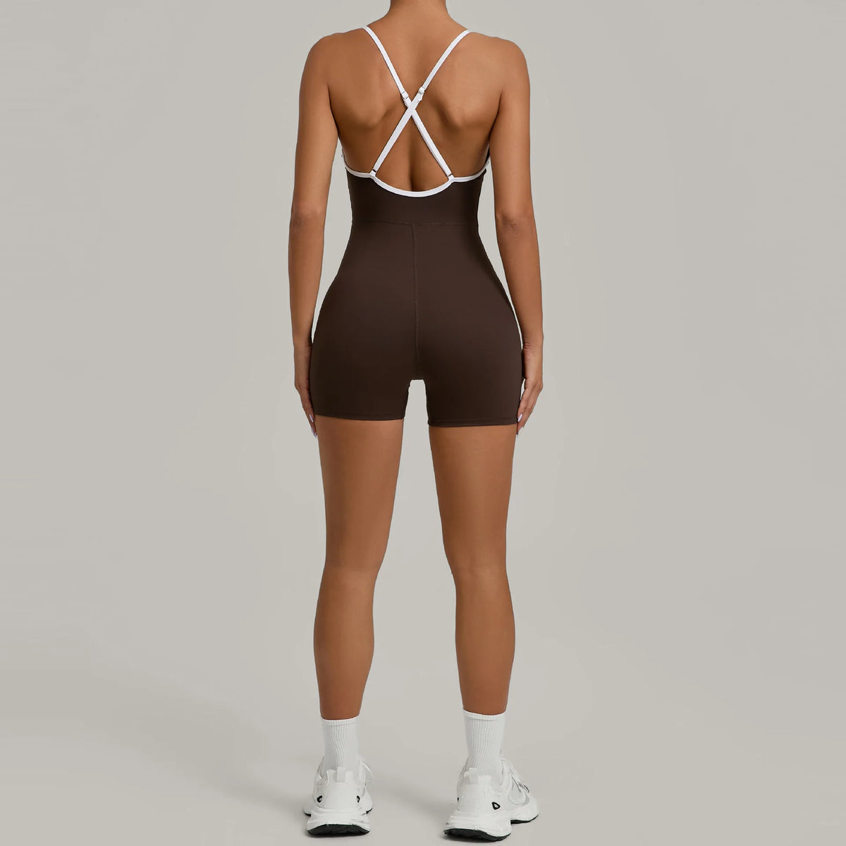 Spring/summer Women's Contrasting Yoga Jumpsuit Hollow Out Cross Back Camisole One Piece Sports Suit Hip Lifting Fitness Romper