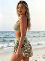 Sexy Green Leopard Print Mesh Skirt 3 Piece Bikini Set 2026 Women Push Up Bra High Waist Swimsuit Beach Bathing Suit Swimwear