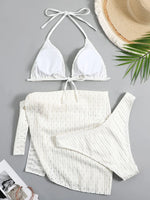 2026 New 3 Pieces Set Swimsuit Women Thong Swimwear Sexy Micro Bikini Set With Sarong Skirt White Beachwear Bathing Suit Pink