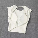 Summer Sexy Short Backless Sports T-Shirt Women's Tight Training Long Sleeve Yoga Top Fixed Chest Pad Fitness Vest