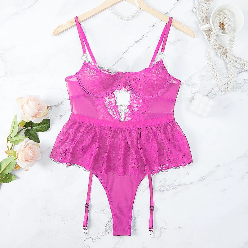 Lenceria Mujer Sexy Push Up Bras Sexy Outfits Bra Panties Set G-string Garter Belt Lenceria Set Lace Dress Women's Intimates