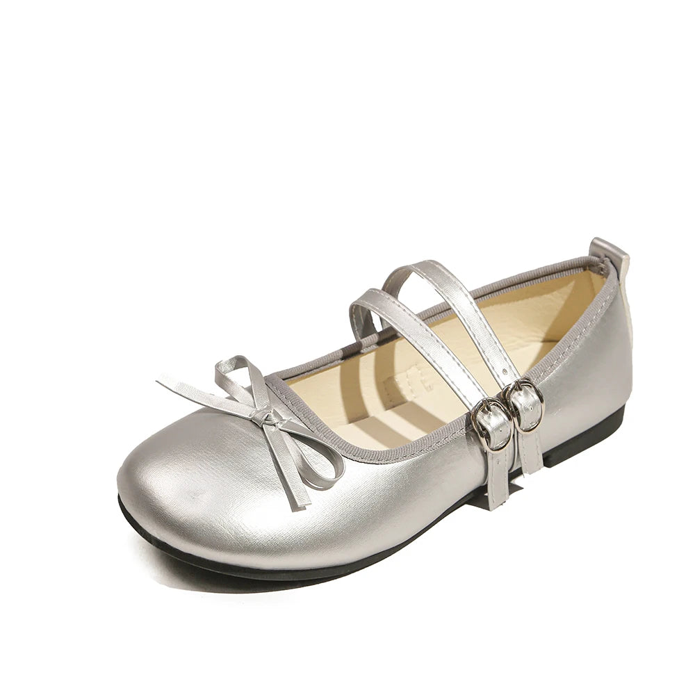 Women Bow Mary Jane Flats Double Strap Buckle Round Toe Patent Leather Sweet Retro Ballet Dress Shoes Multi‑color