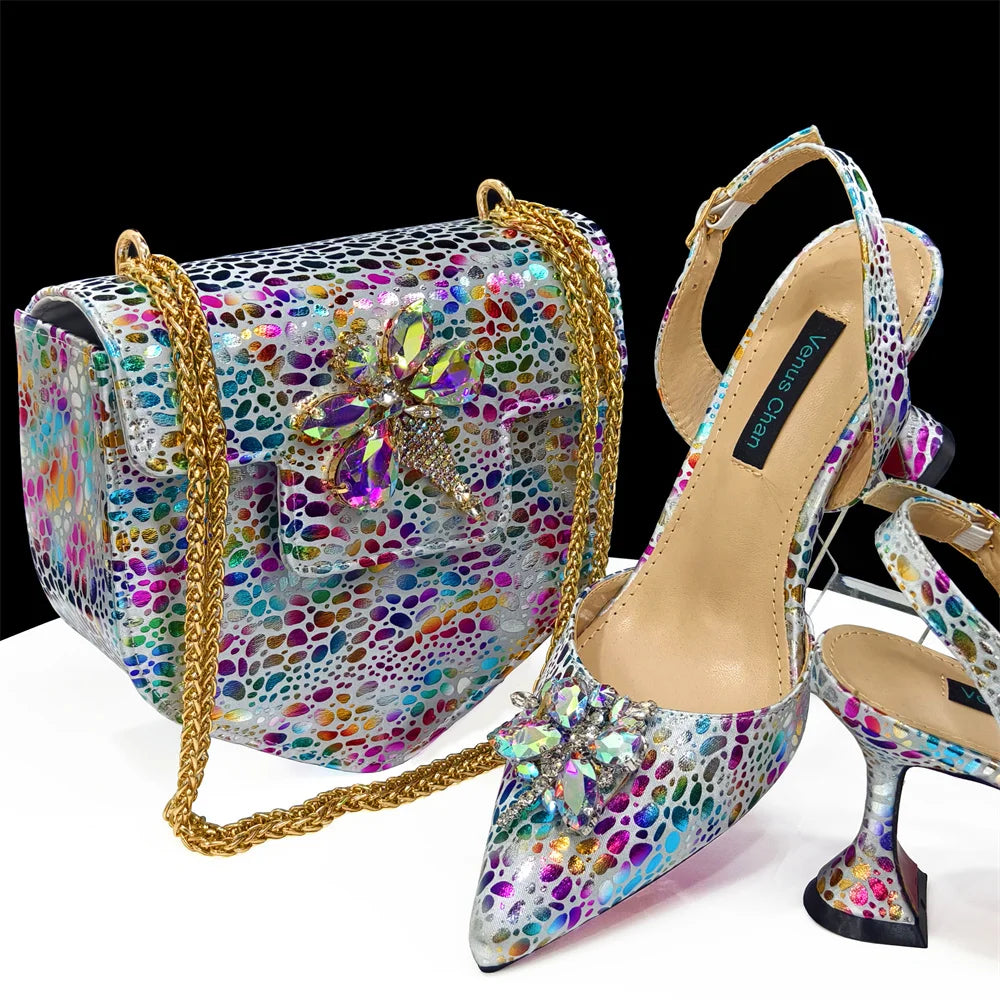 Doershow New Arrival African Wedding Shoes and Bag Set gold Color Italian Shoes with Matching Bags Nigerian lady party1-12