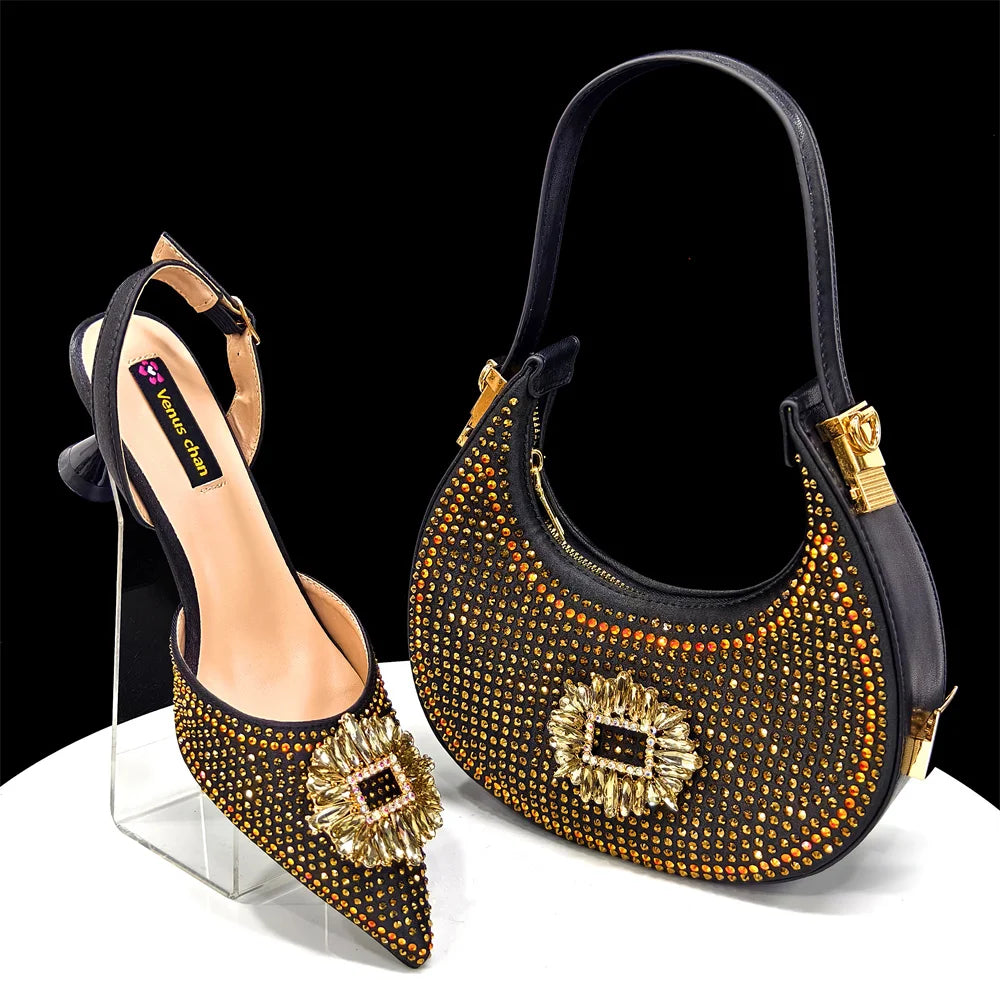 doershow Italian Shoes And Bag Sets For Evening Party With Stones Italian Leather Handbags Match Bags!HFG1-21