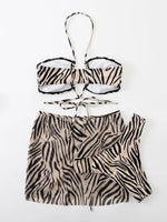 3pack Zebra Stripe Bikini Women Lace Up Swimsuit Beach Skirt 2026 Swimwear Female Padded Bathing Suit Swimming Beachwear Summer