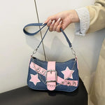 Fashion Women's Handbags Denim Stars Pattern Cool Girls Underarm Bag Female Small Shoulder Hobo Bags Chain Tote Bag