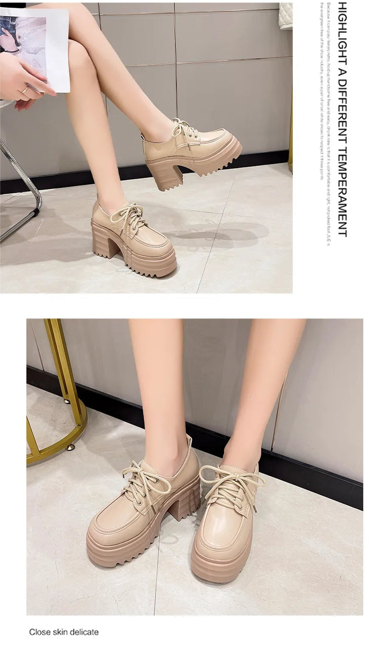 Spring Women Pumps Black Loafers Chunky 10CM High Heels High Platform British Autumn Ladies Thick Bottoms Shoes 2026 New