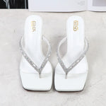 2025 Summer Flip Flops Crystal Slides Women 8cm High Heels Mules Crystal Glitter Block Low Heels Slippers Glitter Platform Shoes