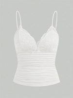 Sexy Contrast Lace Bow Front Crop Cami Top Women 2024 Summer Grunge Punk Y2K Clothes Ruched Skinny Backless Tee Shirt