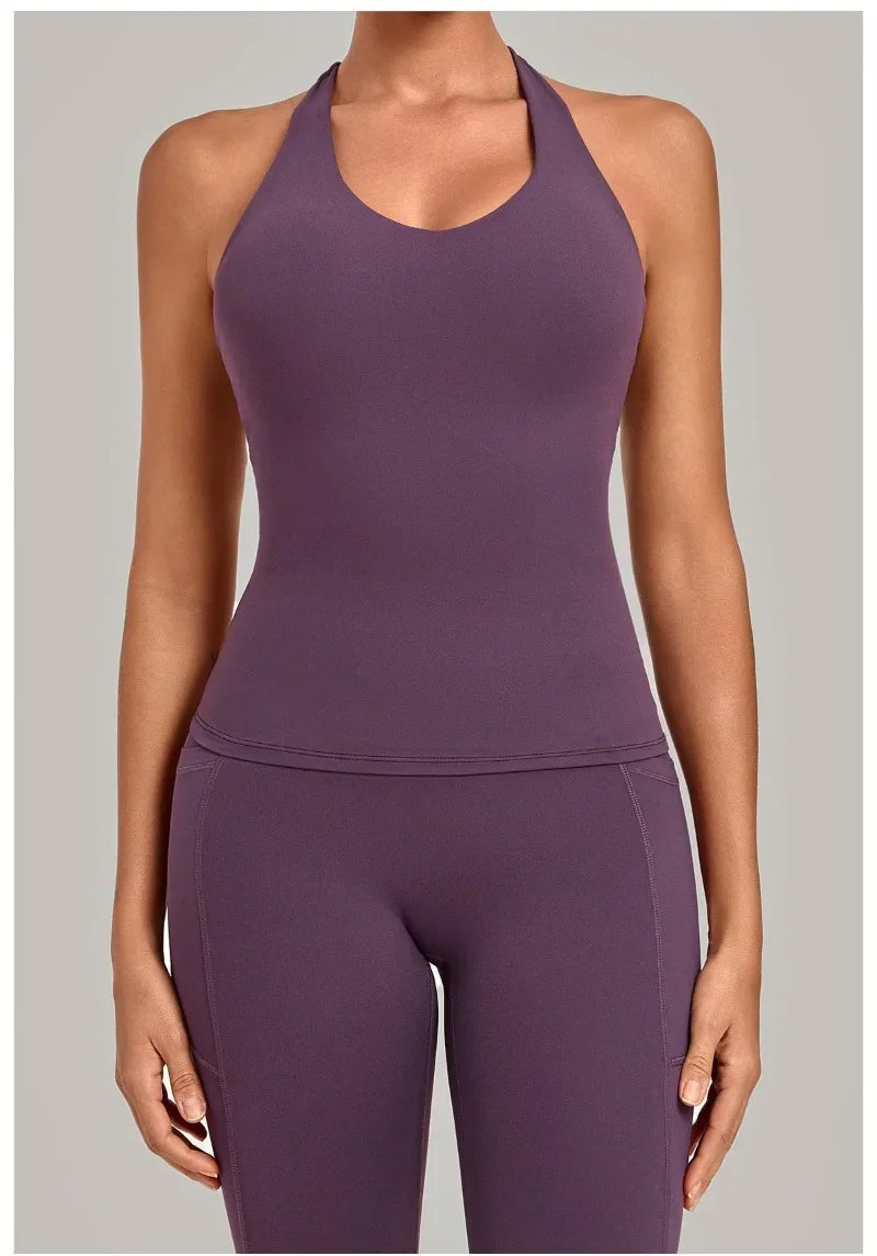Women's Seamless Yoga Vest Sports Fitness Gym Beauty Back Top Nude Slim Fit Training Running Workout Vest