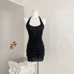 2026 Spring New Sexy Shinestone Halter Neck Backless Slim Fit Waist-Cinching Bodycon Dress Pure Desire Charming Pure Desire FJZ8