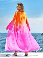 Sexy Kimono 3 Piece Bikini Set 2024 Women Pink Gradient Long Sleeve Cover Up Swimsuit Holiday Summer Bathing Suit Thong Swimwear
