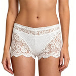 Sexy See Through Floral Lace Boyshort Panties Ladies Mid Waist Scallop Hem Stretch Hipster Underwear Daily Comfort Lingerie