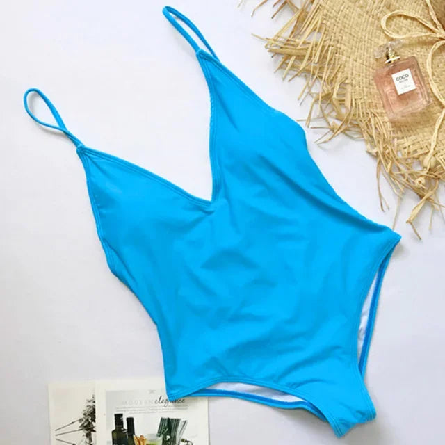 2026 V Neck Scrunch Butt Female Swimwear One Piece Swimsuit Women Backless Monokini Sexy High cut Bathing Suit Swim Bodysuit
