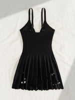 Vintage Black Skirt One Piece Swimsuit 2026 Women V Neck Cross Slim Tummy Control Swimwear Beach Holiday Bathing Suits Monokini