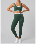 Double Layered Contrasting Yoga Sets Women Shock-absorbing Sports Bra Gym Workout Clothes Outwear High Waist Pants Fitness Suits