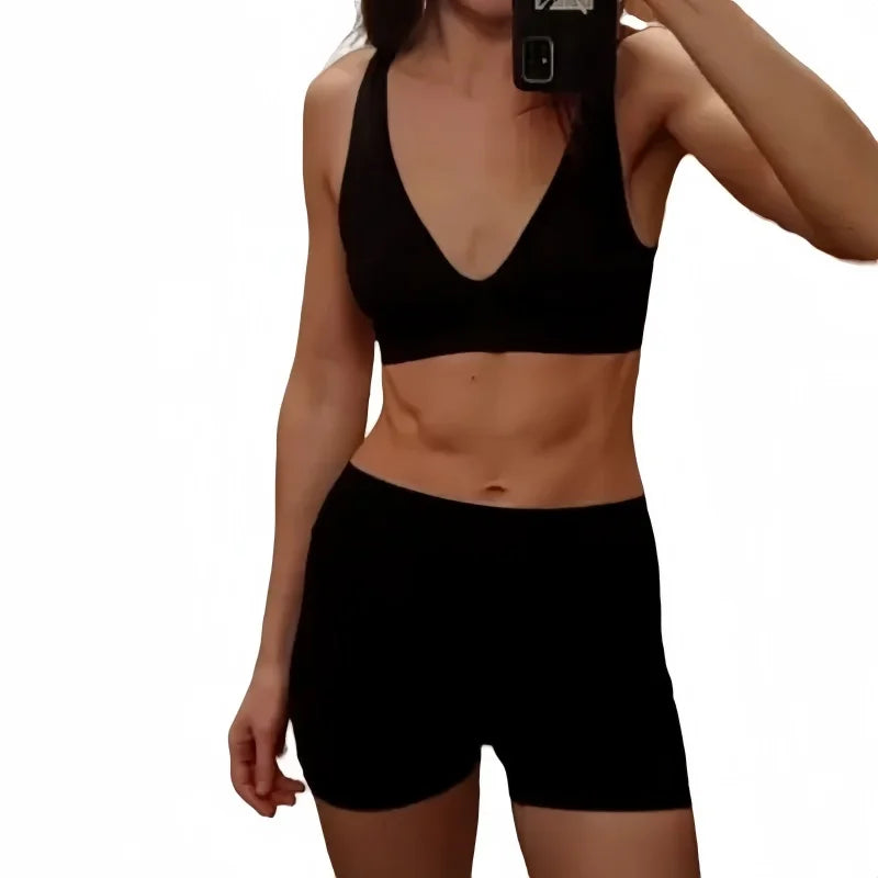 Women Seamless Bra And Panties Set Female Sport V-neck Unlined Bra High Rise Shorts Stretchy Underwear Sexy Lingerie Set
