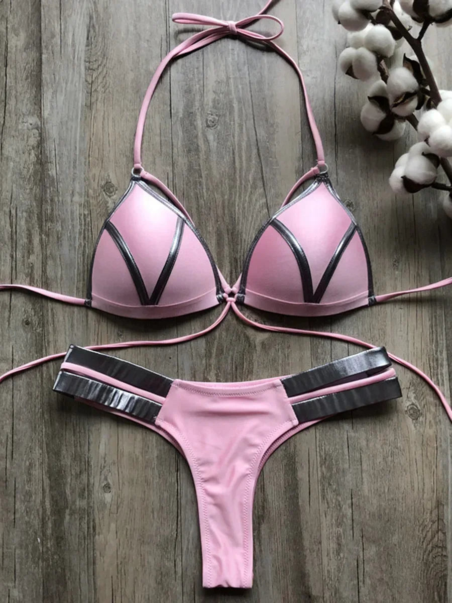 Sexy Halter Push Up Brazilian Bikini 2025 Women Bandage String Swimsuit Female Swimwear Two Pieces Bikini Set Bathing Suit Swim