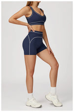 Quick Dry High Waist Yoga Shorts Contrast Color Blocking Splicing Training Sports Pants Push Up Hip Lifting Fitness Yoga Shorts