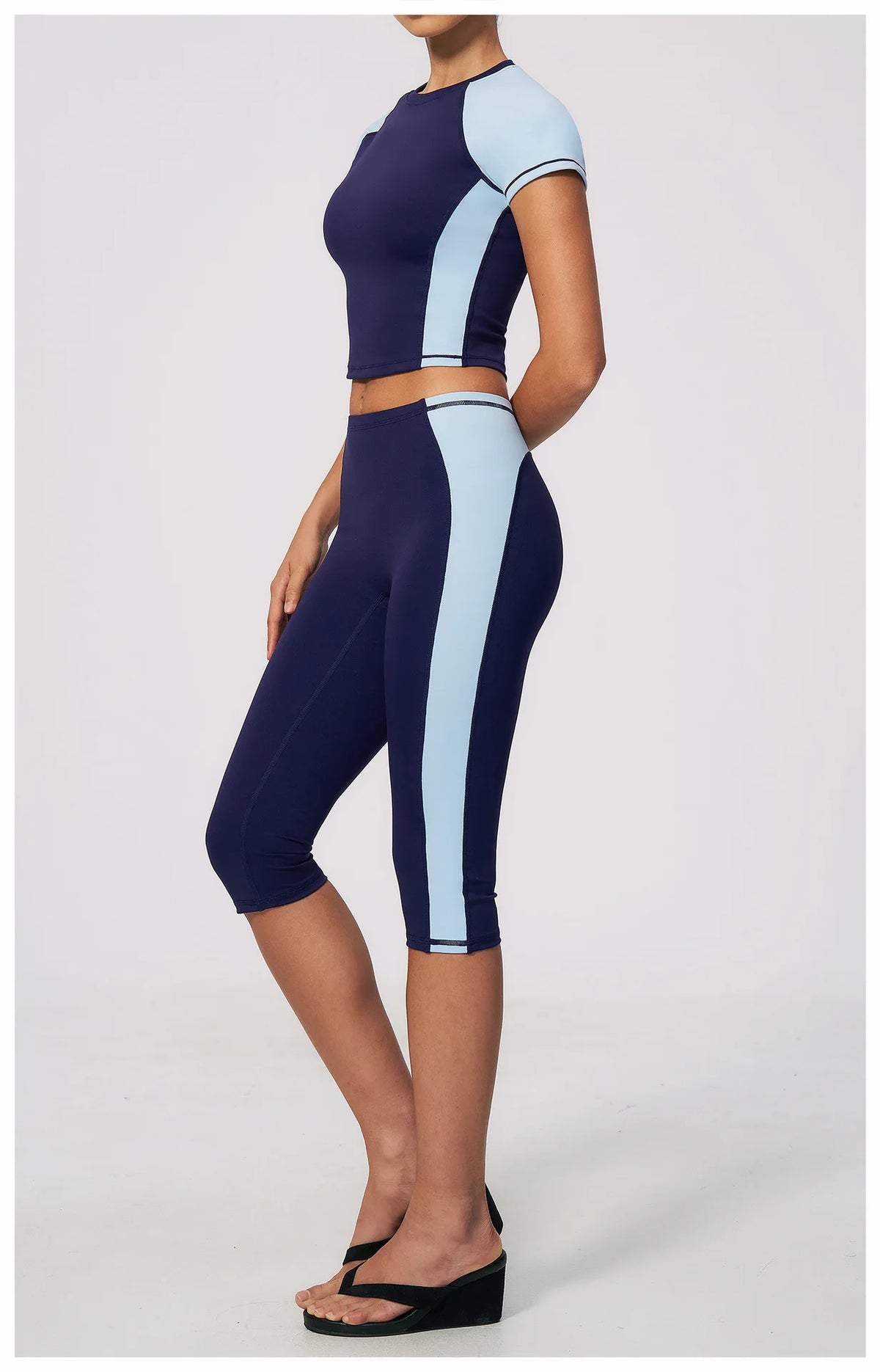 Color Blocking 2PCS Yoga Set Women's Tracksuit Short Sleeve O Neck Sports T Shirts High Waist Cropped Pants Tight Fitness Suits