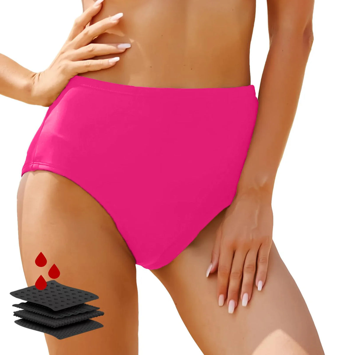Women's Panties High Waisted Bikini Bottoms Swimsuit Mid Waist Bathing Suit Swim Briefs Proof Side Leakage Menstrual Underwear