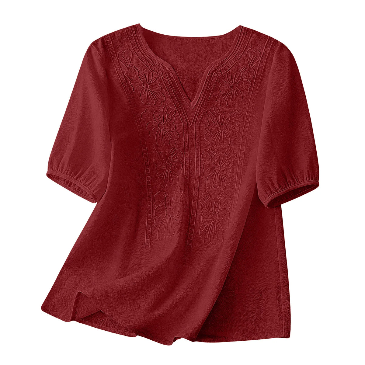 Women Summer Loose Embroidered V Neck Solid Color Short Sleeved Comfortable Button Down Shirt Top женская одежда