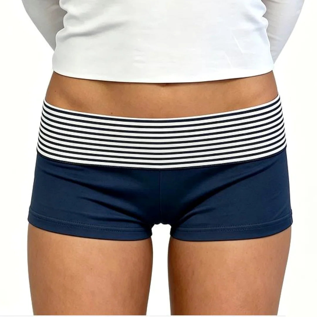 2026 Summer Women Striped Over Fold Shorts Elastic Waist Skinny Short PantsDaily Casual Lounge Jogging Shorts