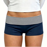 2026 Summer Women Striped Over Fold Shorts Elastic Waist Skinny Short PantsDaily Casual Lounge Jogging Shorts