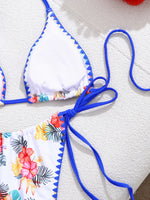 Sexy Blue Floral Print Bikini Set Women Halter Push Up Bra Bandage Thong Swimsuit Bathing Suit Holiday Two Piece Swimwear 2026