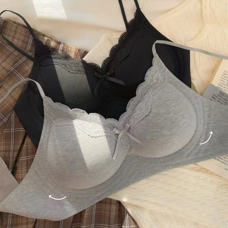Women's Lace Bra Underwear Vest-Style Strips Beautiful Comfortable Bra Small Breasts Support Comfortable Wireless Underwear