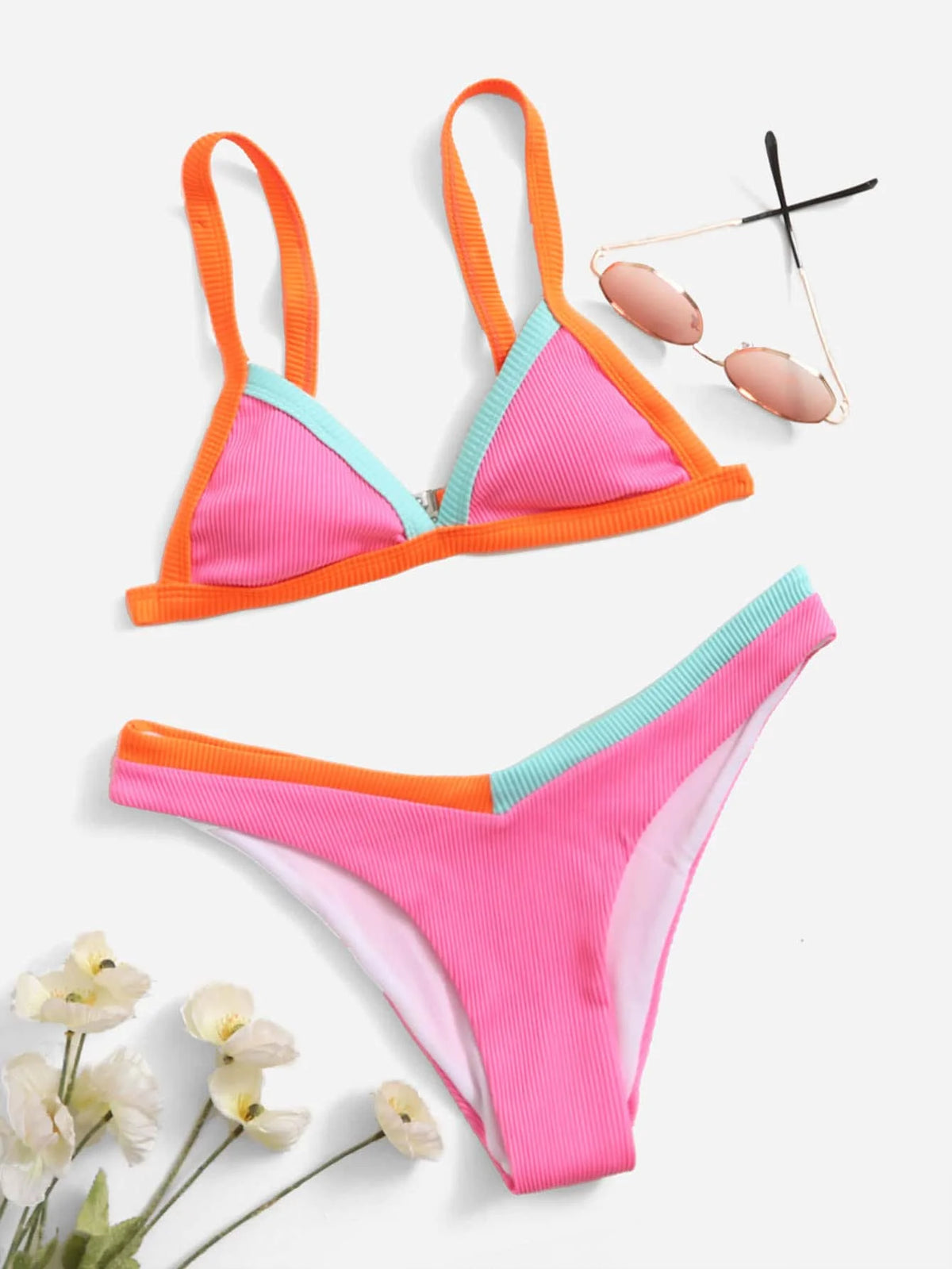 ZTVitality Contrast Binding Triangle Women's Swimsuit High Cut Sexy Bikini 2022 New Arrival Biquini Padded Bra Push Up Swimwear