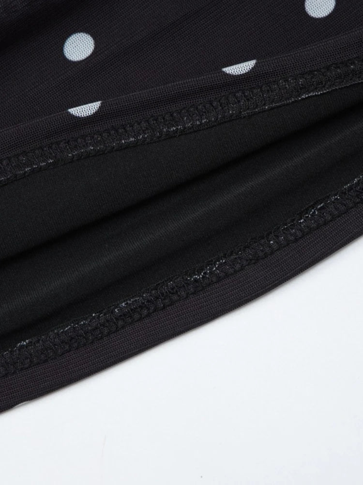 FDYOUI Chic Square Collar Black T-shirts Women's Summer Short Sleeve Polka Dot T Shirt 2026 Girls Clothes Slim Ruched Crop Top
