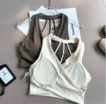 Women's Cross Back Sports Bra Shock Resistant Gathered Sexy Gym Running Bra Summer Yoga Vest Outdoor Comfortable Fitness Wear