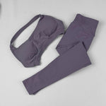 STOUREG Open Back Yoga Bras Pants Sets Seamless 2pcs Sculpt Sports Leggings Gym Halter Crop Tops Hip Lift Push Up Workout Tights
