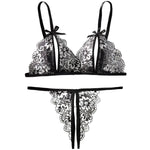 Floral Lace Sexy Lingerie Bow Open Split Cup Intimates Bra And Thongs Sets Crotchless Naughty Porn Sex Outfit Women's Underwear