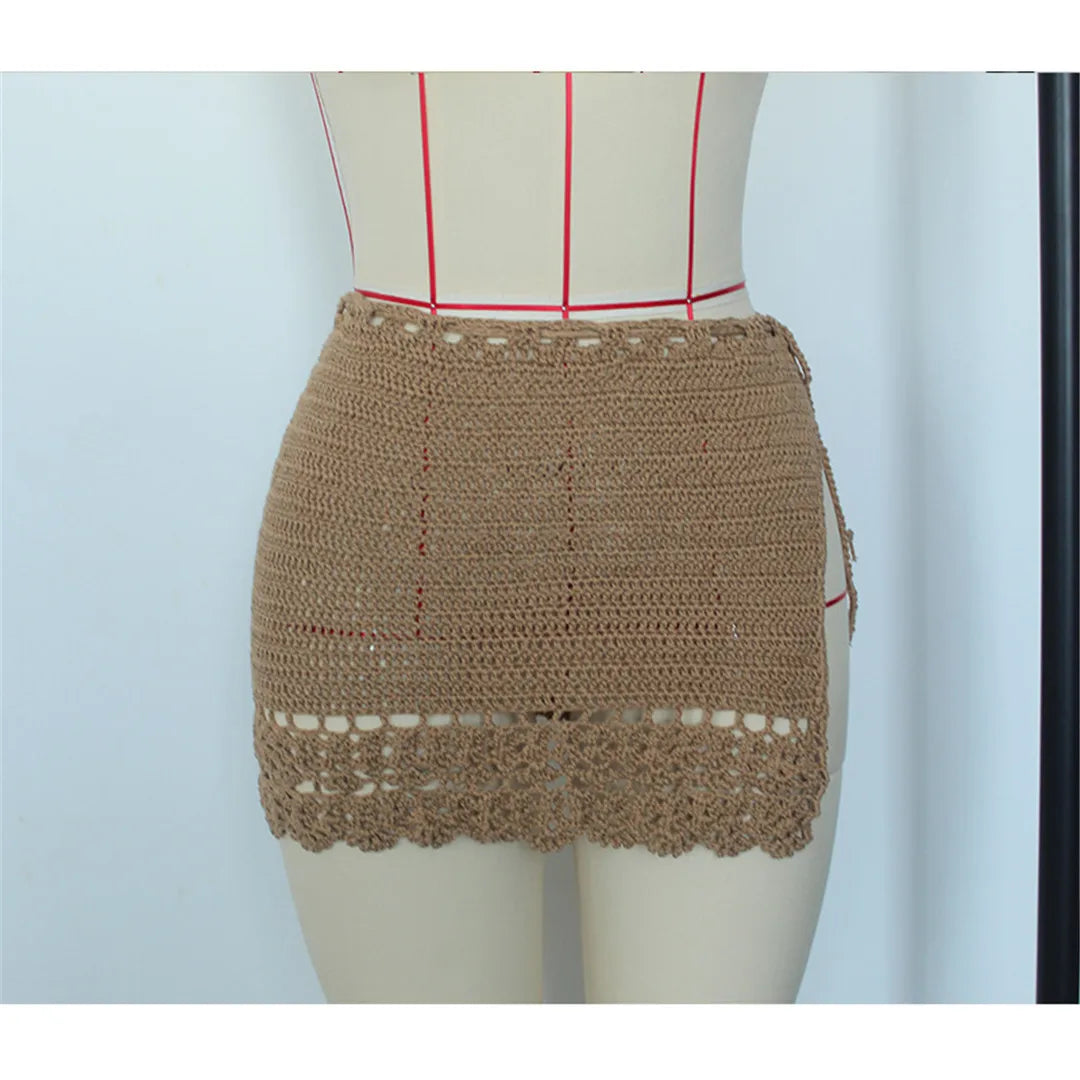 2026 Hollow Out Skirt Sarong Crochet Knitted Tunic Beach Cover Up Beach Wear Beachwear Female Women Cover-ups Beach Dress K8074
