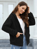 Phantasy Woman Hooded Fleece Coat Womens Casual Jacket Soft Heavy Autumn Winter Solid Hooded Jacket Ladies Outwear Overcoat