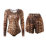 S - XXL New Sexy With Shorts Leopard Long Sleeve One Piece Swimsuit Women Swimwear Female Padded Bather Bathing Suit Swim V7348