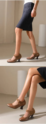 Summer Spring Cute Women Pumps Round Toe 6.5cm Small Heels Flock and PU Ankle Strap Buckle Green Yellow Big Size 46 48